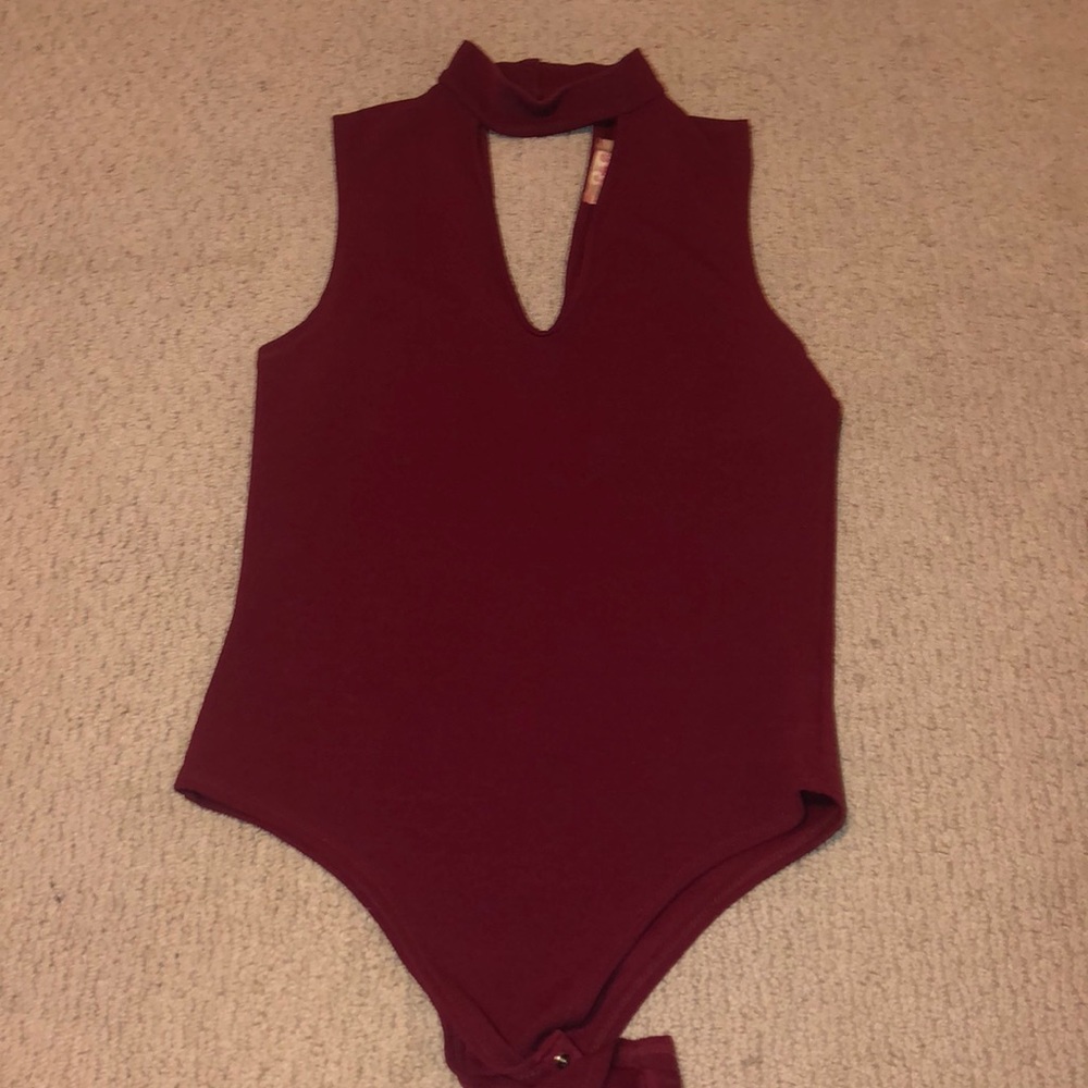 Maroon choker bodysuit